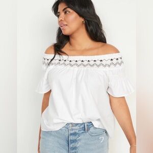 Woman's Smocked Off-the-Shoulder Flutter-Sleeve Top in White
NWOT